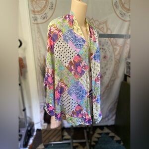 Victoria’s Secret Floral Patchwork Open Kimono Robe w/ Scalloped Edge Mini Wrap